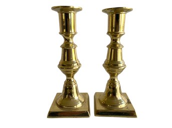 A Pair Of Vintage Brass 'Newport' Candlestick Holders 2.5' X 6'