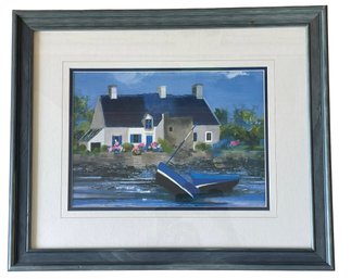 Print Of Cottage Home With Boats