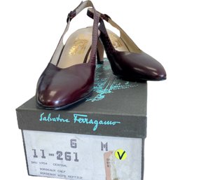 Salvatore Ferragamo Bordeaux Leather Slingback Pump Size 6 (V)