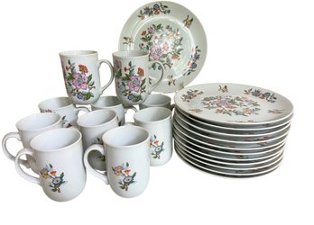 Twenty-Two Piece Vintage Dolphin Fine China 'Le Jardin' Mugs & Plates