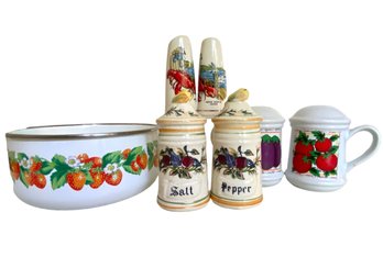 Vintage Enamel Bowl And Salt & Pepper Shakers Lot