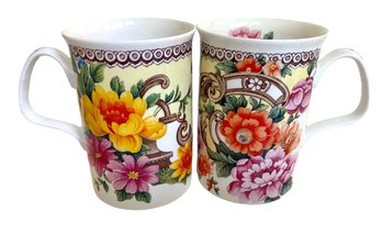 Two 'Old Chelsea Sprays' By Roy Kirkham Fine Bone China Mugs