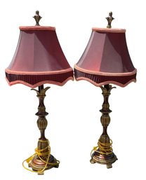Pair Of Gold And Burgundy Table Lamp