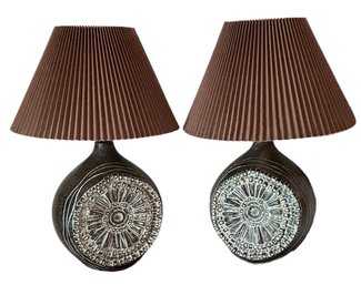 Pair Of MCM Brutalist Ceramic Table Lamps