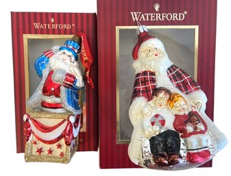 Two Vintage Waterford Holiday Heirloom Collections Santa Ornaments (H)
