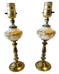 Pair Of Mid Century Glass & Marble Bedside Lamps By Norman