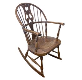 Antique Karpen Windsor Style Rocking Chair With Rush Seat