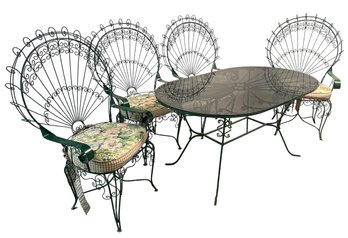 Fab Vintage John Salterini Twisted Wrought Iron Peacock  Chairs With Table