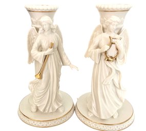 A Pair Of Lenox 'Heavenly Angel' Candle Holders 7'
