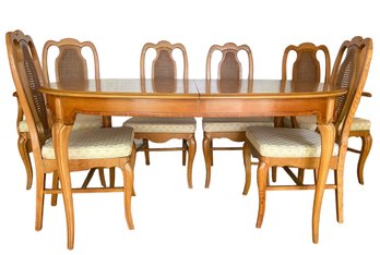 Mid Century French Provincial Fruitwood Dining Room Table And Six Caned Chairs