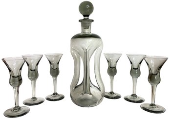 Rare Vintage Danish Holmegaard Kluk Kluk Smoked Glass Decanter Set