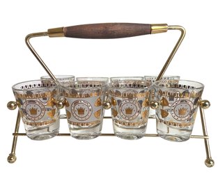 Set Of Eight MCM 'Crown And Shield' Shot Glasses In Caddie