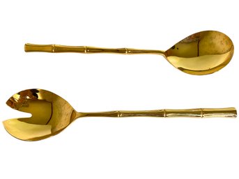 MCM Towle 'Supreme' Gold Tone Faux Bamboo Salad Servers