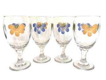 Four Hand Painted Glass Goblets