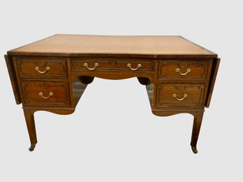 Stunning Partners Tooled Leather Top Desk With Folding Side Panels