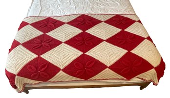 Vintage Hand Made Crochet Half Quilt For Foot Of Bed