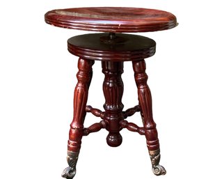 Vintage Piano Stool With Swivel Top, Claw Feet With Glass Balls