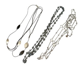 Three Silver And Gray Tone Necklaces