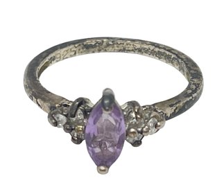 Ladies Sterling Silver Amethyst And Diamond Ring