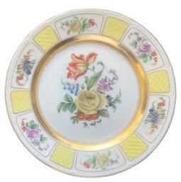 Fourteen Antique Black Knight Hohenberg Bavarian China Yellow Floral With Gold Dinner Plates
