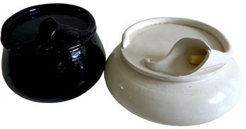 Two Lidded Signed Vintage Porcelain Studio Pottery Bowls Adorned With Cala Lillys