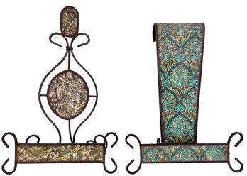Two 'Paisley Mosaic Easels' Metal And Glass By Elements