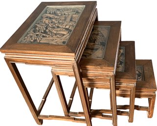 Vintage Set Of Asian Hand Carved Nesting Tables