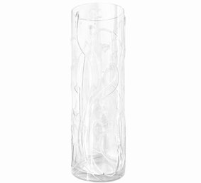 Vintage Cylindrical Floral Glass Vase 9.5'