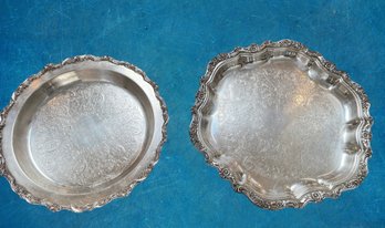 Two Vintage Deep Round Silver Plate Trays, Platters