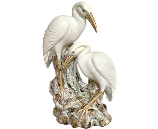 Vintage Porcelain Double Egret Sculptural Vase
