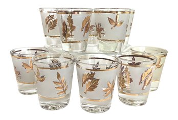 Set Of Ten MCM Libbey Golden Foliage Shot Glasses