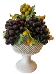 Vintage Italian Majolica Porcelain Grapes In Bowl