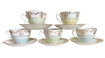 Five Vintage Royal Vale Bone China Tea Cups And Saucers