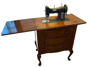 Vintage White Rotary Sewing Machine In Cabinet