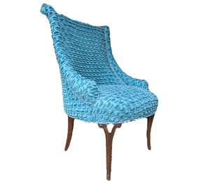 Funky Vintage Turquoise Chenille Upholstered Chair