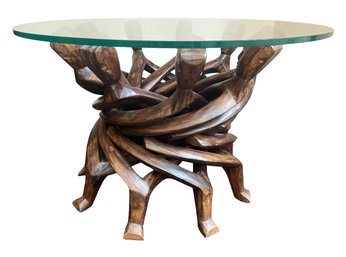 Unique African Nine Head Unity Statue Low Accent Table