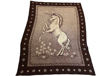 Vintage Furry Unicorn Motif Blanket By Rasilan (Q)