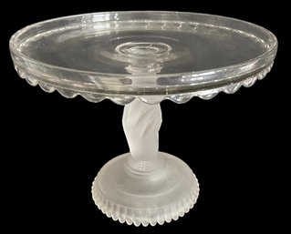 Antique EAPG Glass Cake Pedestal With Frosted Glass Hand Base