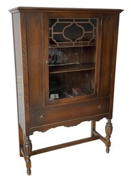 Small Antique Mahogany China Cabinet With Hidden Silver Drawer