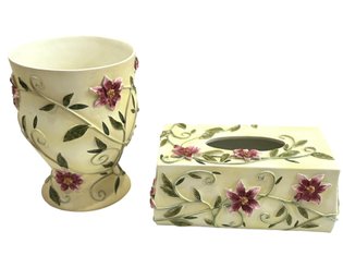 Vintage Ceramic Floral Waste Basket And Tissue Holder By Adore