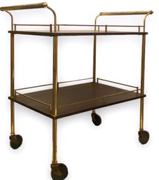 Mid Century Brass And Wooden Bar Cart 28' X 17' X 29'