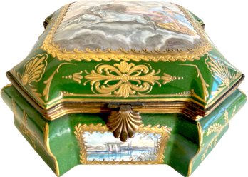 Antique Signed Sevres French Porcelain Box With Gold Details And Brass Closure 8' X 7' X 4'