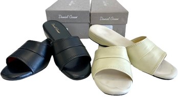Two Pair Of Daniel Green Ladies Leather 'Dormie' Slides Size 6