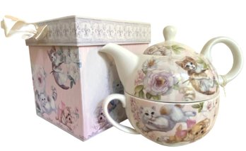 Vintage 'Tea For One' China Kitten Set By Summer Breeze