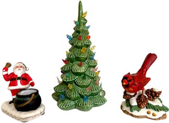 Vintage Christmas Ceramic Tree And Figurines