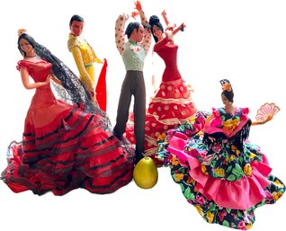 Five Mid Century Flamenco Dancer Dolls With Matador