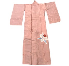 Vintage Custom Made Pink With Large Flowers Kimono (H)