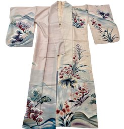 Vintage Custom Made Hand Painted Floral Kimono (g)