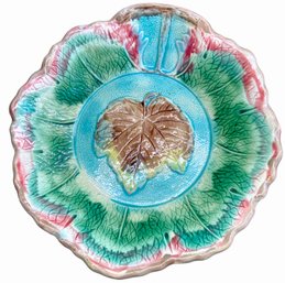 Antique Majolica Serving Bowl With Begonia Leaf