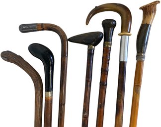 Group Of Seven Vintage Carved Walking Stick Canes (GG)